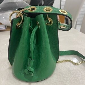 Elegant Green Mini Bucket Bag with Gold Accents